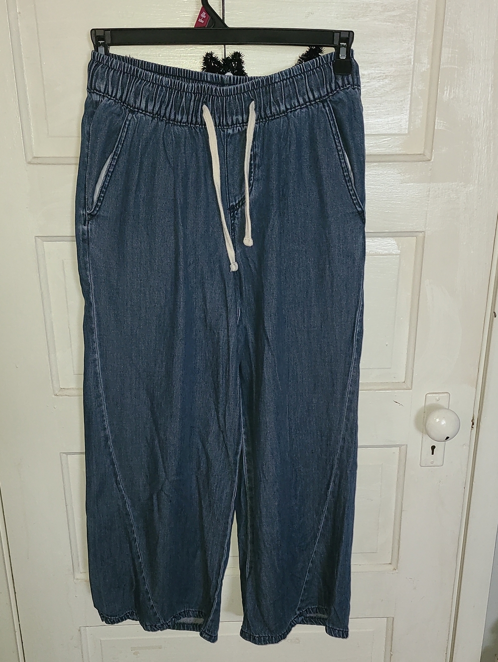Sonoma Wide Leg Drawstring Denim Jeans in Dark Blue